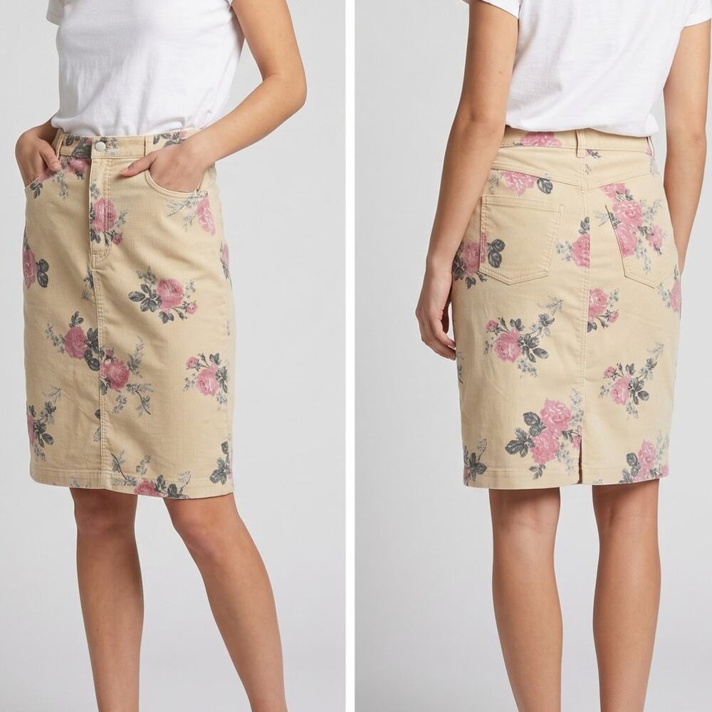 Relativity Womens 10 Pale Yellow Pink Floral Pencil Skirt Cotton Spandex Blend